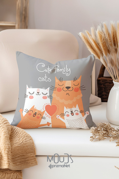 Moud's Double Sided Printed Happy Cats Patterned Single Throw Pillow Case