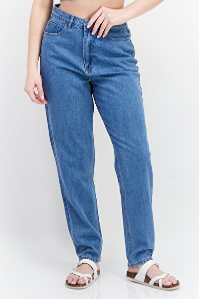 Missguided Women Mom Fit Washed Non Stretchable Denim Jeans, Blue