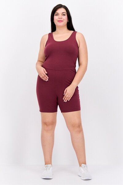 Nina Parker Women Plus Size Plain Sleeveless Playsuit, Maroon