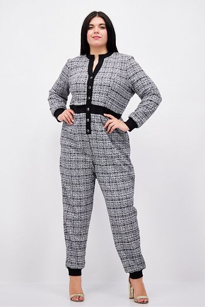 Nina Parker Women Plus Size Textured Long Sleeve Jumpsuit, Black