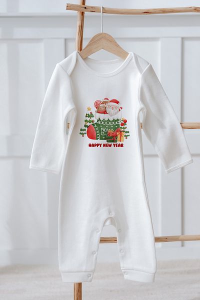 Lilabio 100% Organic Cotton Long Sleeve Christmas Themed Baby Romper