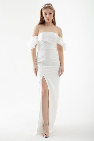 Lafaba Rochie de seară lungă din organza cu mâneci prințesă albă