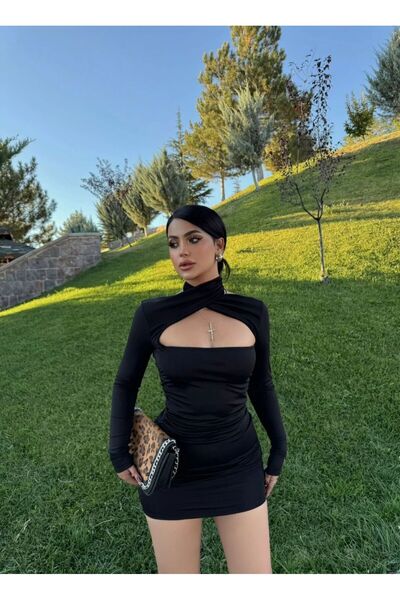 aytenli Μίνι φόρεμα με μακρύ μανίκι και πλαϊνό κορδόνι με χιαστί λαιμόκοψη