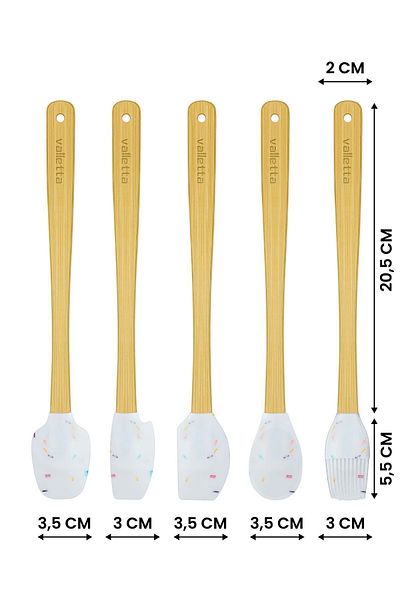 valletta Indigo Bamboo Silicone Spatula Set - 5 Pieces White Spots, Long 26 Cm