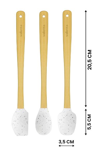 valletta Indigo White Dotted Bamboo Silicone Spatula - Set of 3, Long 26 cm