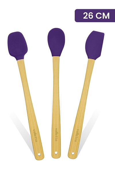 valletta Indigo Purple Bamboo Silicone Spatula Set of 3 - Long 26 Cm