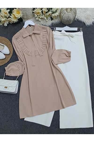 Modamorfo Robadan Ruffled Tie Ayrobin Tunic -Stone