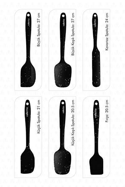 valletta Drongo Heat Resistant Fireproof Non-Stick Silicone Spatula Set 6 Pieces with Black Dots