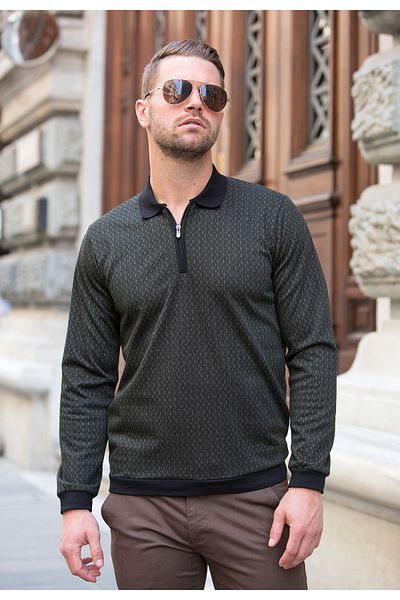 Masimar Men's Half Zipper Jacquard Long Sleeve Polo Collar Sweatshirt