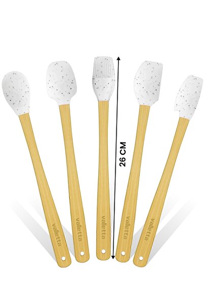 valletta Indigo White Dotted Bamboo Silicone Spatula Set of 5 - Long 26 Cm