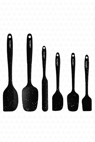 valletta Drongo Set de 6 bucăți de spatule din silicon rezistente la căldură, ignifuge, antiaderente, cu puncte negre