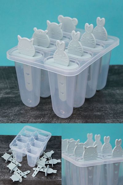 valletta 8 Compartment Animal Cartoon Patterned Ice Cream Mold with Stick