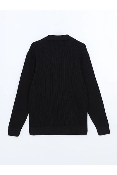 LC Waikiki Lcw Vision New Black Polo Collar Long Sleeve Men's Knitwear Sweater