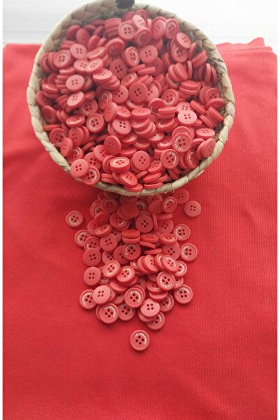 Tasarım Red Color Patterned 1.5 cm Diameter Polyester Button 20 Pieces.