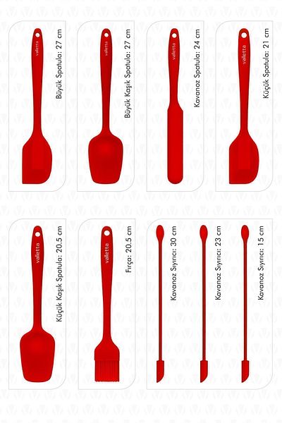 valletta Drongo Jar Silicone Spatula Set with Stripper 9 Pieces Red