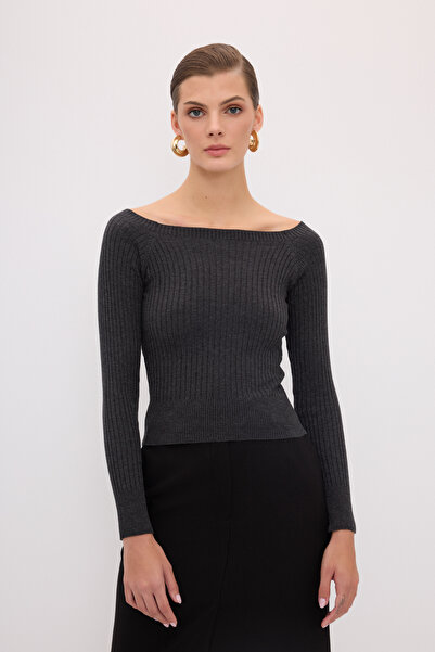 adL Yakası Açık Triko Kazak Antrasit 13942993001