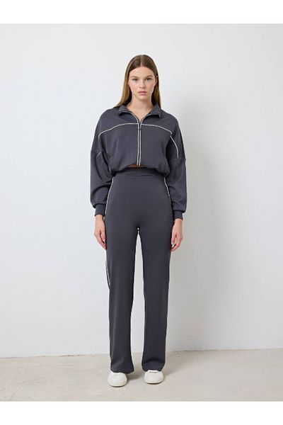 LEVURE Oversize Sweatshirt and Wide Leg Trousers - Piping Detailed Double Set