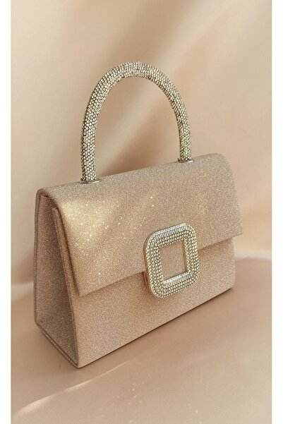 Gül Karatekin Geantă de rochie de seară cu sclipici și piatră de culoare aurie