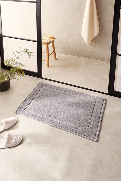 Ocean Home Textile Πλένεται Βαμβακερό Γκρι Χρώμα Χαλάκι Μπάνιου 60 x 90 cm