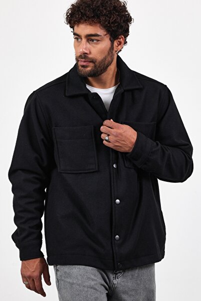 MADZEYMODA Ανδρικό χειμωνιάτικο μπουφάν με επένδυση Snap Μαύρο Mz56115