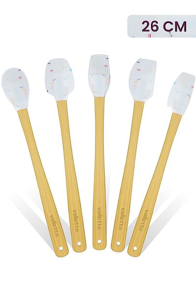 valletta Indigo Bamboo Silicone Spatula Set - 5 Pieces White Spots, Long 26 Cm