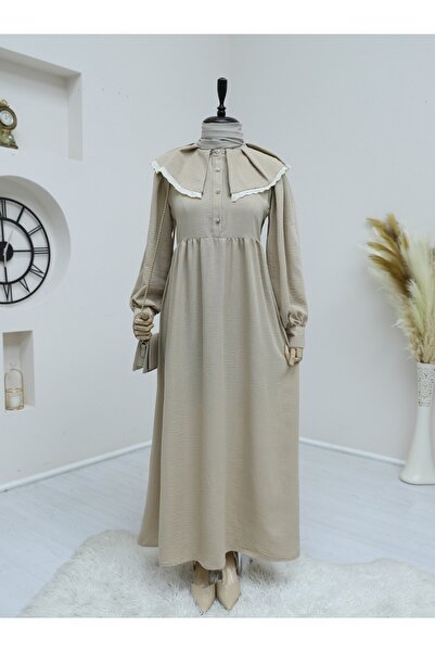 Modamorfo Φόρεμα από λινό με μισό κουμπί με κορδόνι στο γιακά - Βιζόν