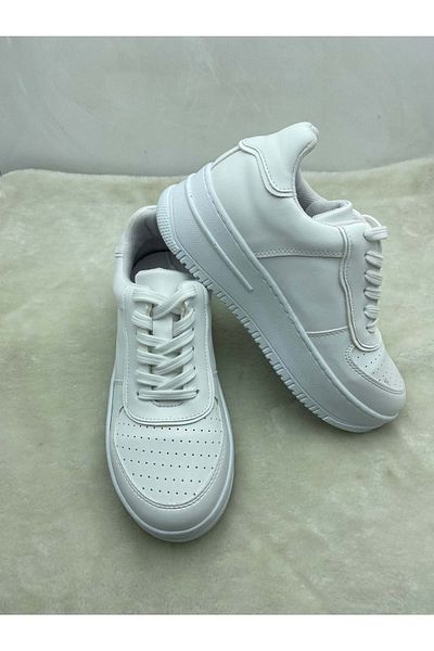 ÇİĞDEM KUNDURA White Leather High-Sole Crocus Women's Sports Shoes