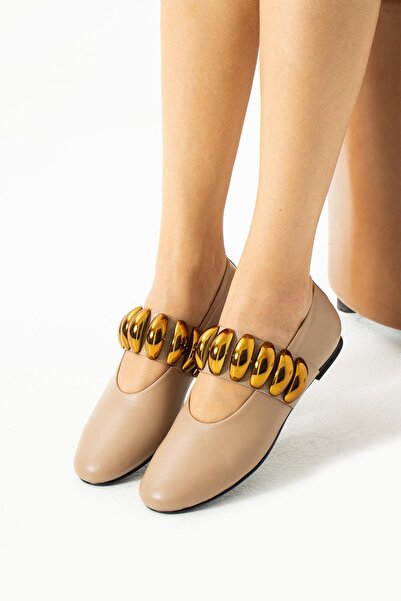 FOLLİNİ Μπεζ Γυναικείες Μπαλαρίνες - Γνήσιο Δέρμα και Αξεσουάρ