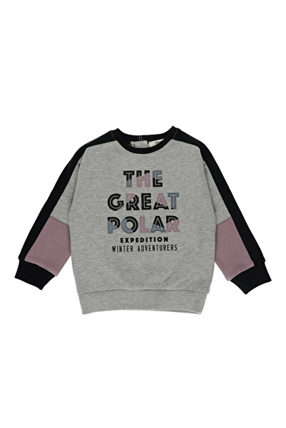 Panço Erkek Bebek Blok Parçalı Baskı Detay Gri-Melanj Sweatshirt