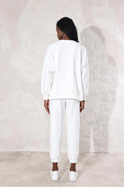 My Blog Ecrufarbenes Riven-Set mit langen Ärmeln und elastischen Beinen – 98243