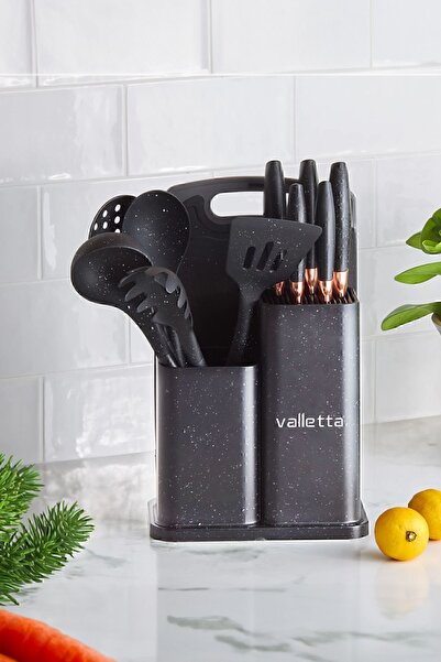valletta Nairobi Heat Resistant Silicone Fireproof Non-Stick Stand 12 Piece Service Set Black