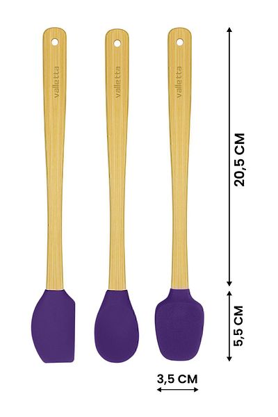 valletta Indigo Purple Bamboo Silicone Spatula Set of 3 - Long 26 Cm