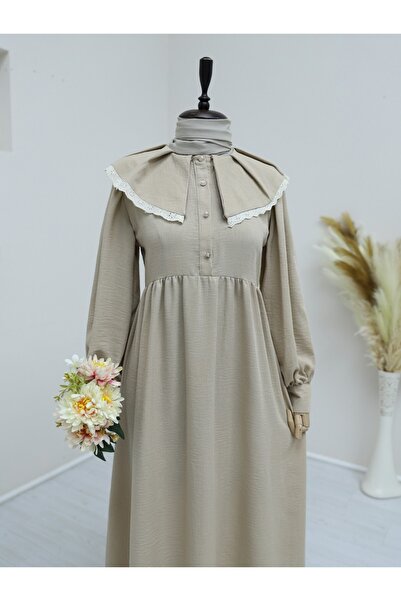Modamorfo Φόρεμα από λινό με μισό κουμπί με κορδόνι στο γιακά - Βιζόν