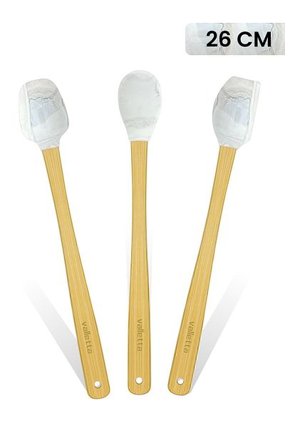 valletta Indigo 3-Piece Gray-Marble Bamboo Silicone Spatula Set - Long 26 cm