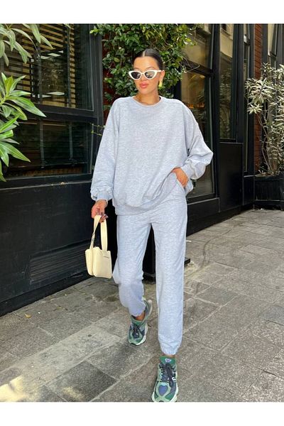 My Blog Gray Riven Long Sleeve Elastic Leg Suit-98243