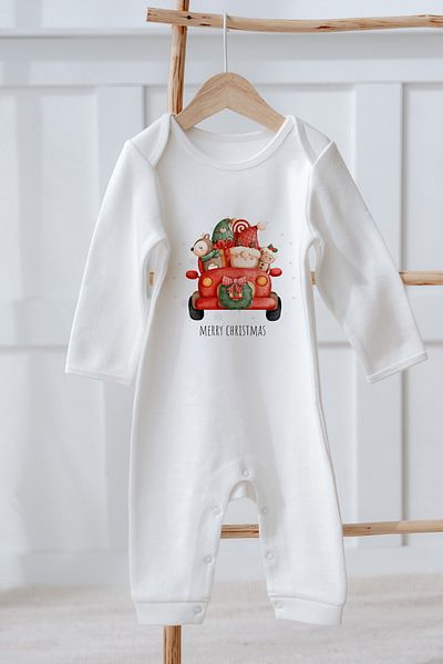 Lilabio 100% Organic Cotton Long Sleeve Christmas Themed Baby Romper