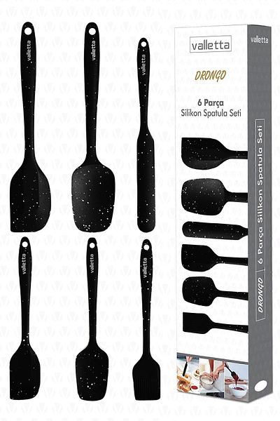 valletta Drongo Set de 6 bucăți de spatule din silicon rezistente la căldură, ignifuge, antiaderente, cu puncte negre