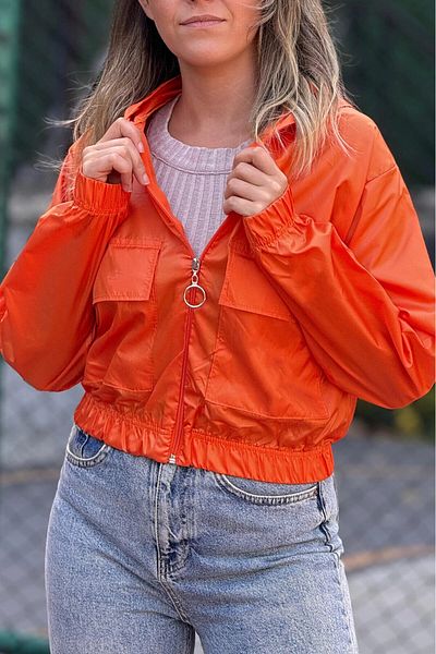 hazelin Orange Women's Seasonal Jacket - Pocket, Zipper and Hood Hzl24W-Dsb12501