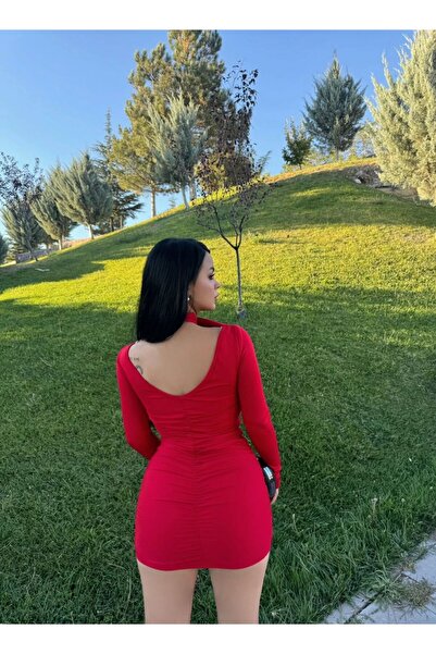 aytenli Μίνι φόρεμα με μακρύ μανίκι και πλαϊνό κορδόνι με χιαστί λαιμόκοψη