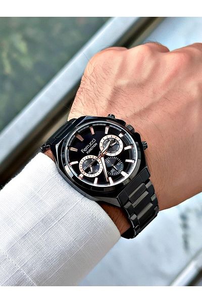 Ferrucci Black Color Steel Band Men's Wrist Watch (2 Years Warranty, Waterproof)