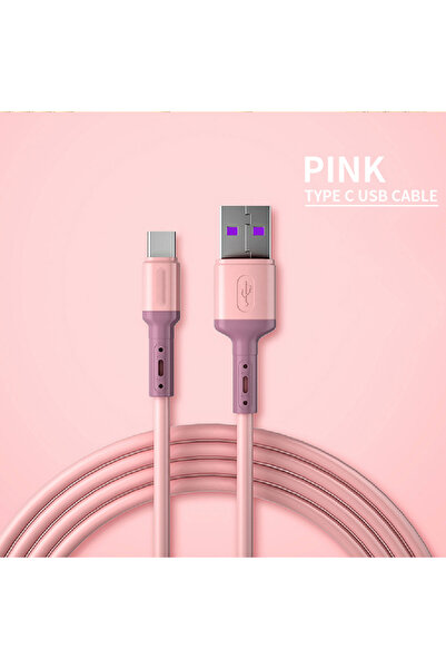 CQXSMAX كابل USB C للشحن السريع بطول 1.5 متر من النوع C باللون الوردي، سلك بي...