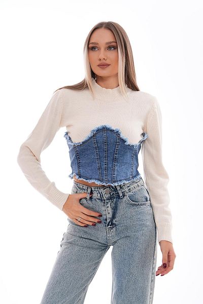ŞİMAL Women's Knitwear Knitted Sweater with Denim Detail 245153   -