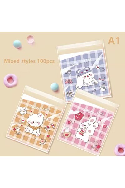 OZN AKSESUAR Bantlı Şeffaf Desenli Poşet Opp 7x7 Cm 95 Adet