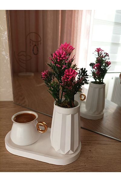 aksenbirstore Mini Flat Patterned Container Bowl Single and Oval Plate - with Artificial Flower Gift