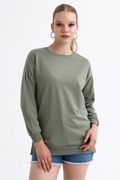 MD trend Women's Crew Neck Ribbed Basic Casual Sweatshirt