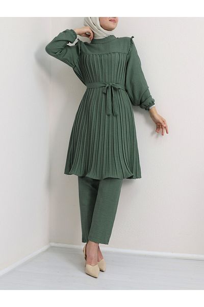 Modamorfo Dvojitá sada Robadan plisovaný v pase vázaná - Khaki