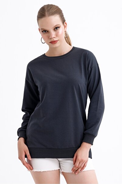 MD trend Women's Crew Neck Ribbed Basic Casual Sweatshirt