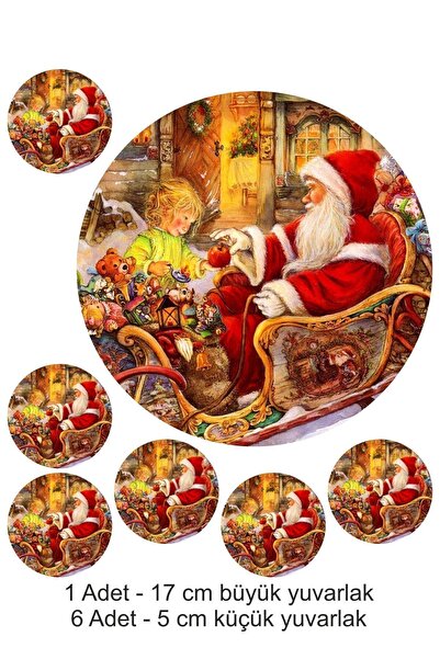 hediyehobihersey Noel Baba Santa Claus 7 Adet A4 Yenilebilir Süsü Pasta Kurabiye Şeker Hamuru Kağıt Baskısı