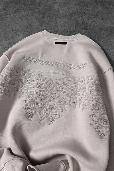 Slatra Men's Beige Reconnaissance Embroidery Detail Crew Neck Oversize Sweatshirt