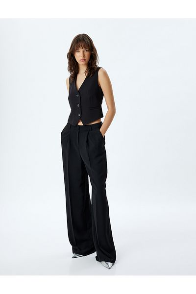 Koton V-Neck Buttoned Slim Fit Crop Blazer Vest